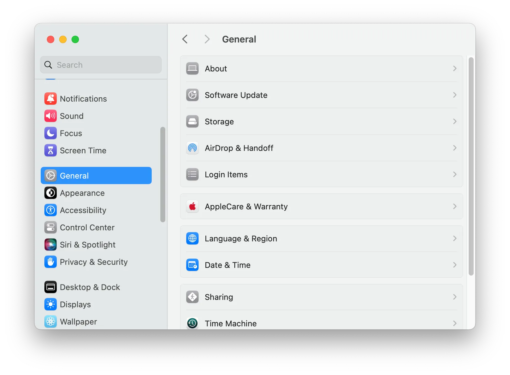 System Settings on macOS 14